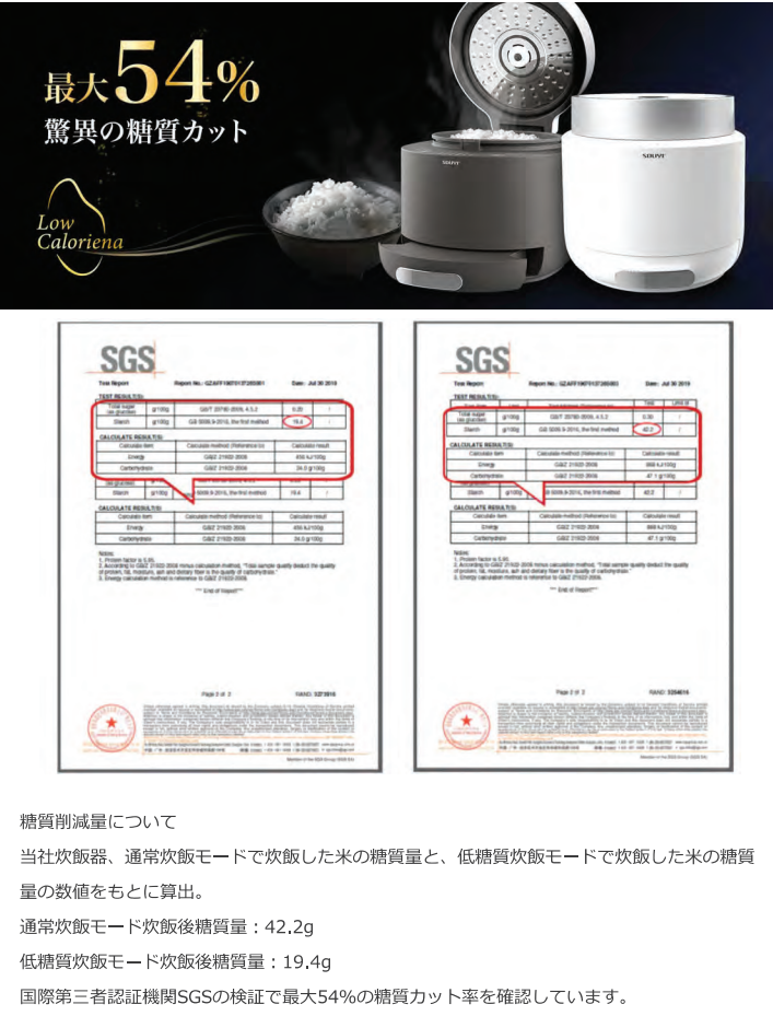 糖質カット炊飯器（Low Caloriena）白 スマートカロリー炊飯器（糖質 